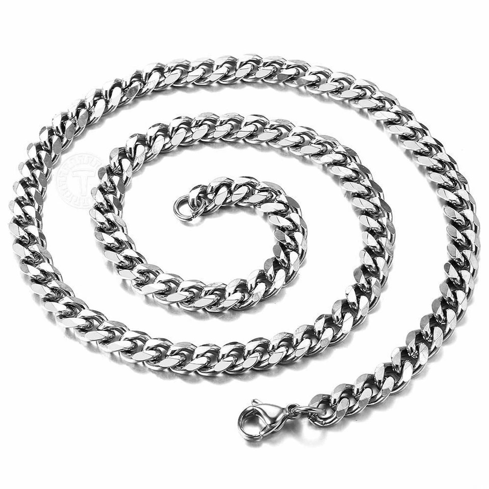 3/5/7mm Silver Tone Curb Cuban Link Chain Necklace Stainless Steel For Men Women