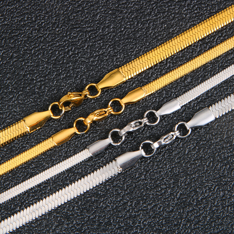 2 Colors Women Men 2-5mm Stainless Steel 18k Gold Plated Herringbone Snake Chain
