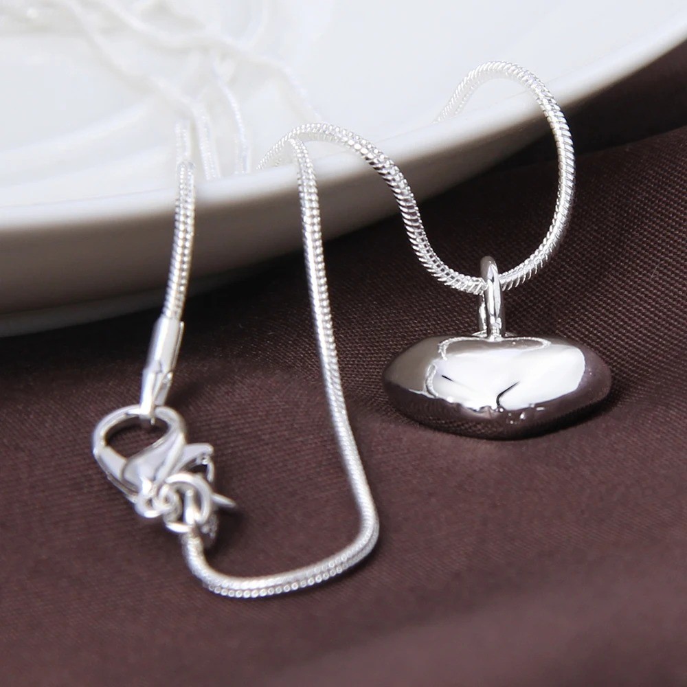 925 Sterling Silver Heart Pendant Necklace Women Snake Chain 16-30 Inch
