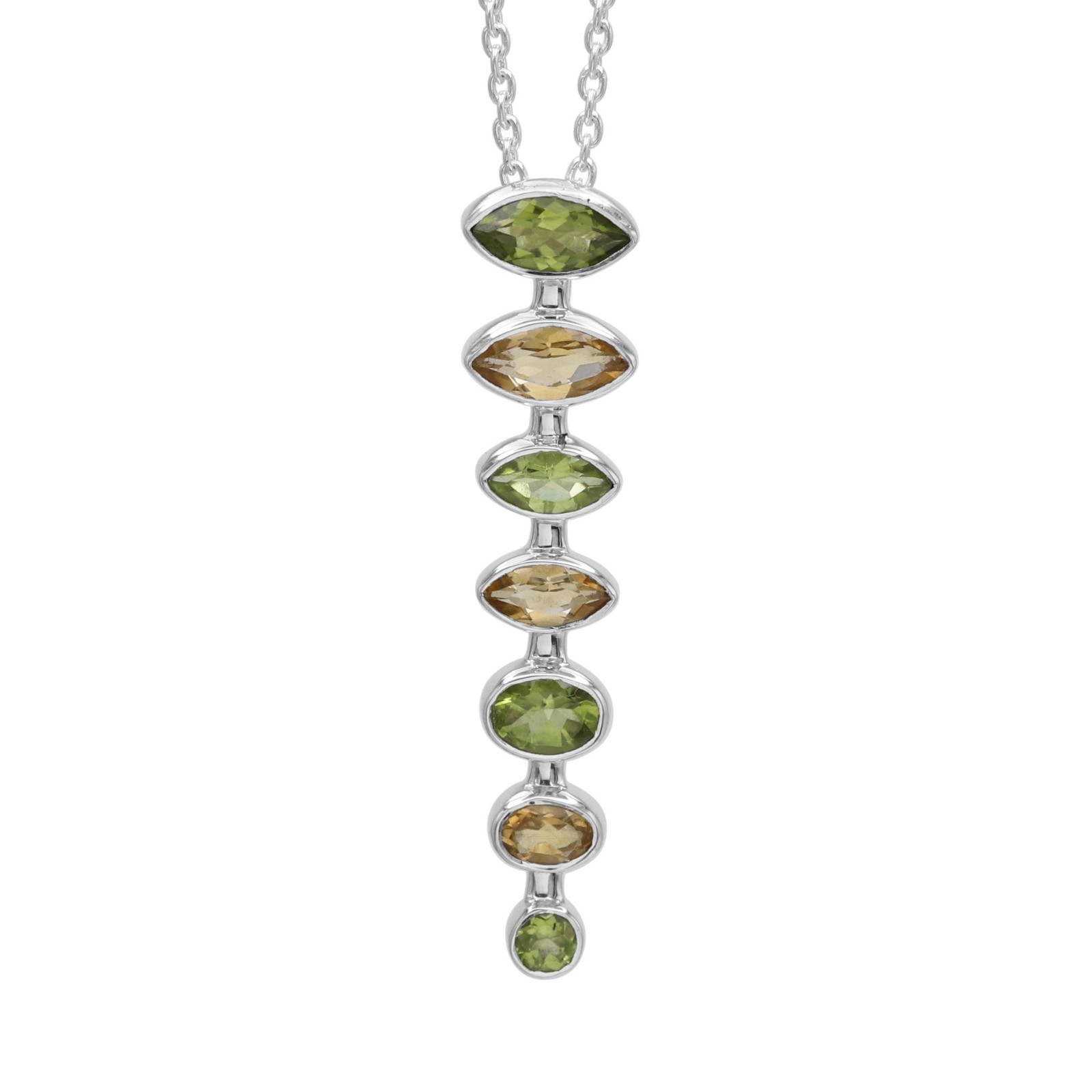 Peridot & Citrine Statement Pendant Necklace 925 Silver Gift for Her