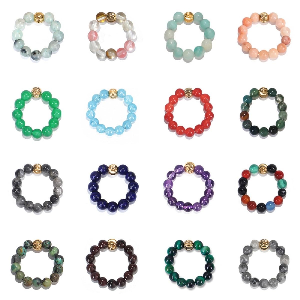 4mm Handmade Healing Stone Beads Ring with Elastic Stretchy Cord, One Size Fi…