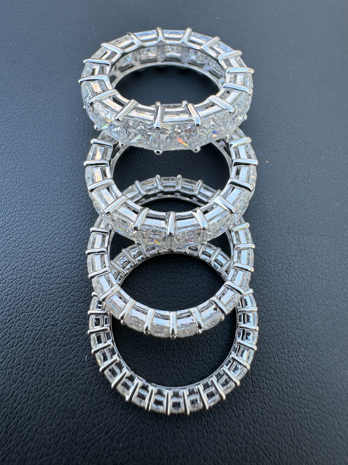Real Princess Cut Moissanite Eternity Band Wedding Ring 925 Silver 2-5mm Square