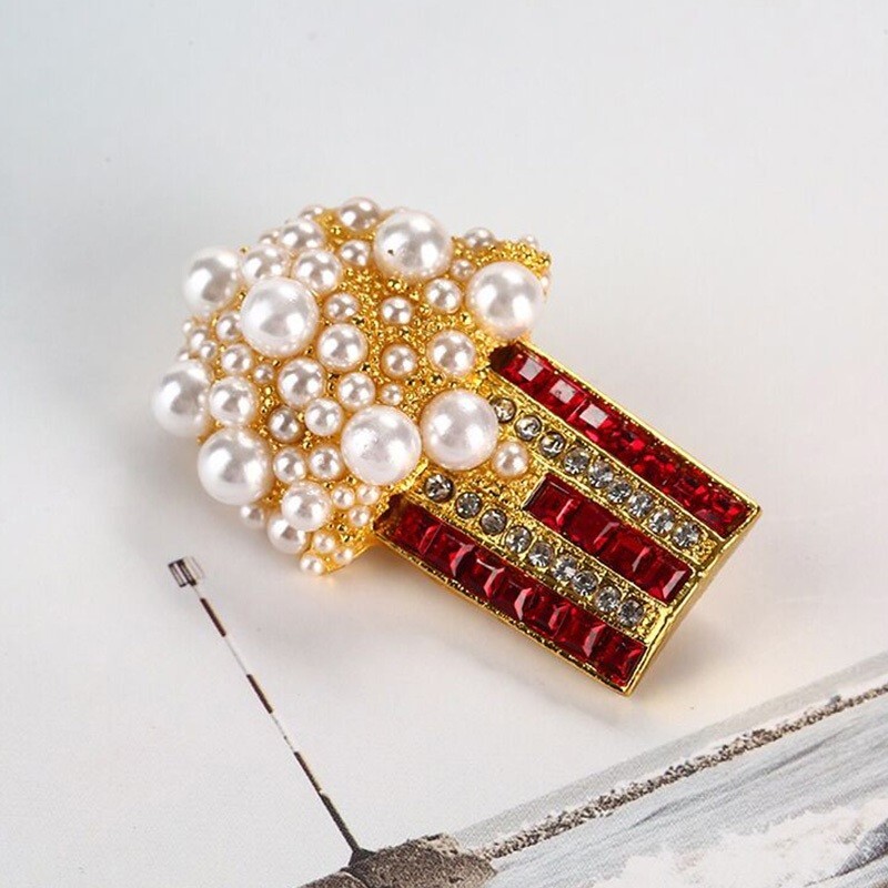 Pearl Popcorn Brooch Fashion Rhinestone Party Pin Unisex Women Kids Jewelry Gift