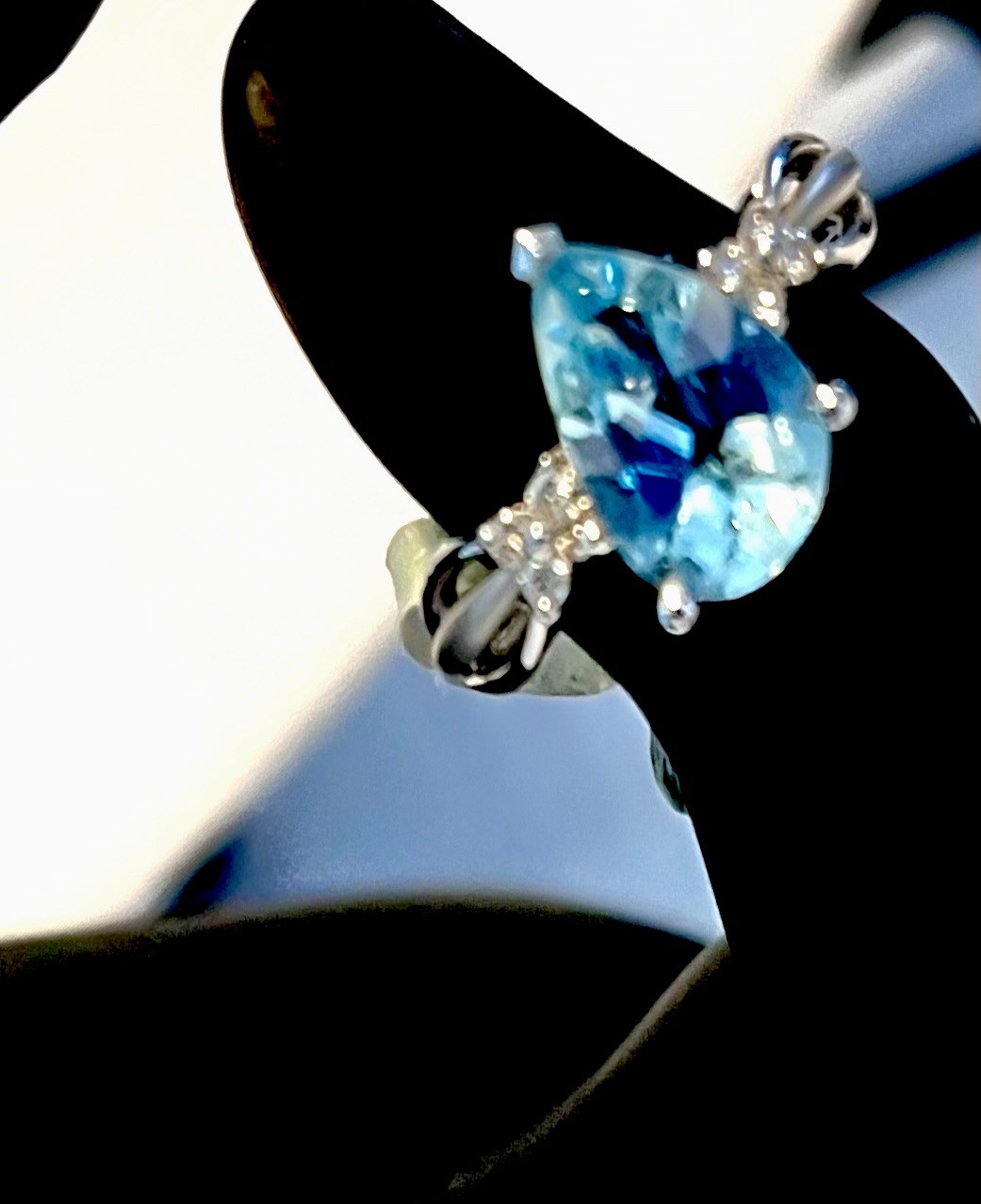 Outstanding Aquamarine Ring 14k W/G pear cut 2.65ct 12×18 .20 dia Size 7