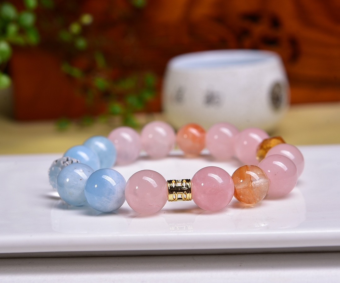 12mm Natural Multi‑Stone Elastic Beaded Bracelet Mixed Crystal Unique Women Gift