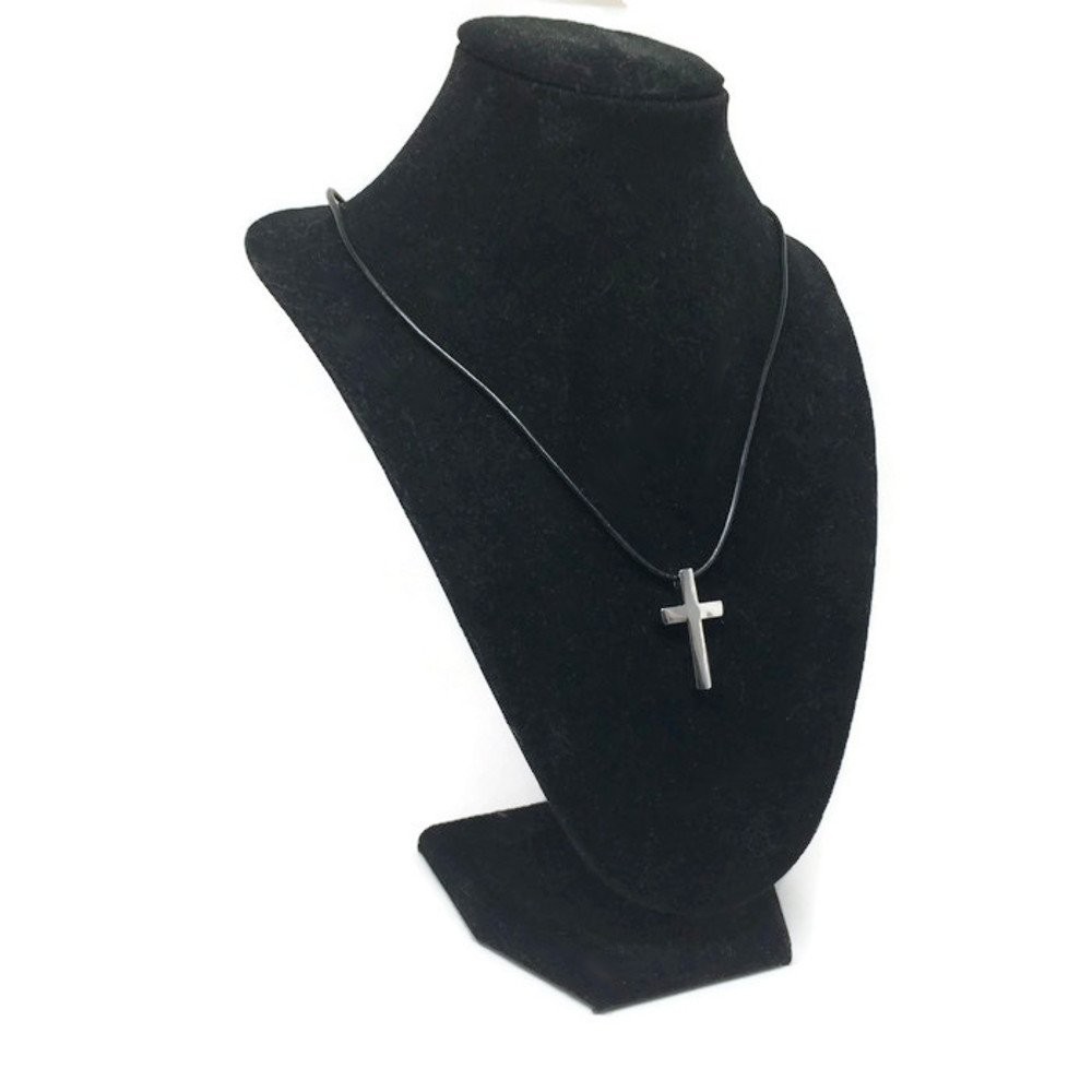 Loralyn Designs Small Simple Stainless Steel Cross Pendant on 20 Inch Black L…