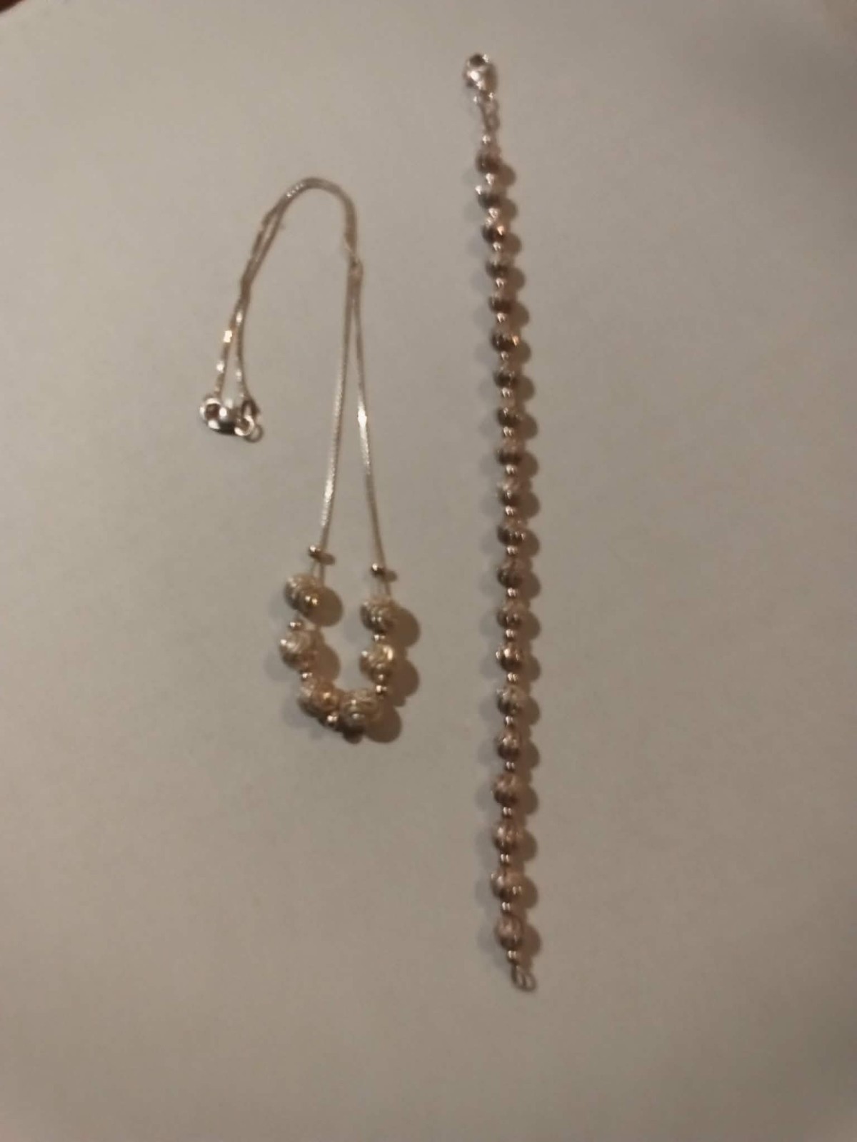 Very Pretty Silver Tone Bracelet and Necklace with beads