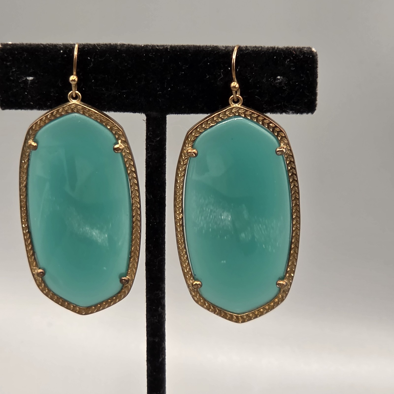 Kendra Scott Teal Green Glass Earrings Dangle Drop Unsigned READ