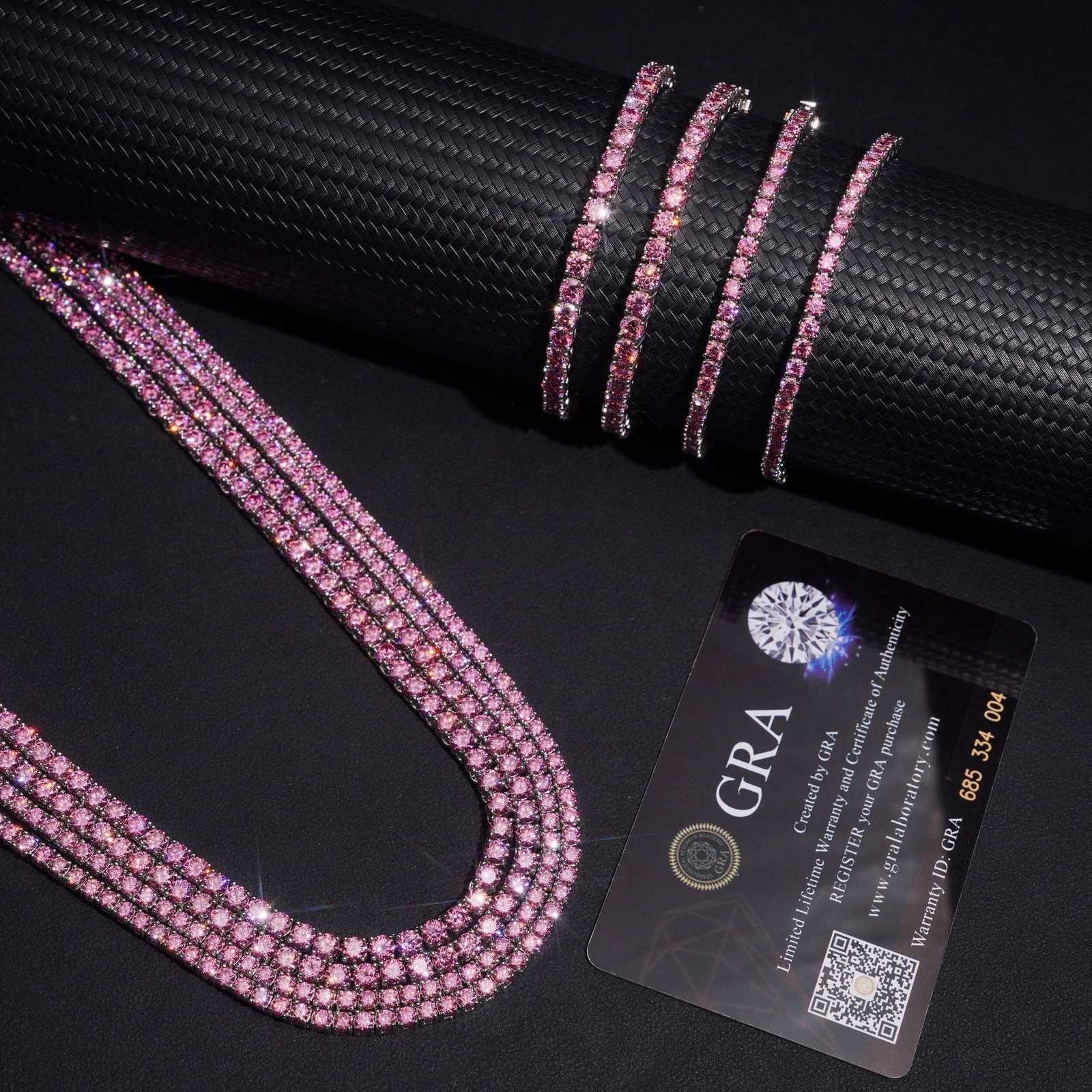 3-4mm PINK VVS1 D Moissanite Tennis Chain Bracelet Necklace 925 Sterling Silver