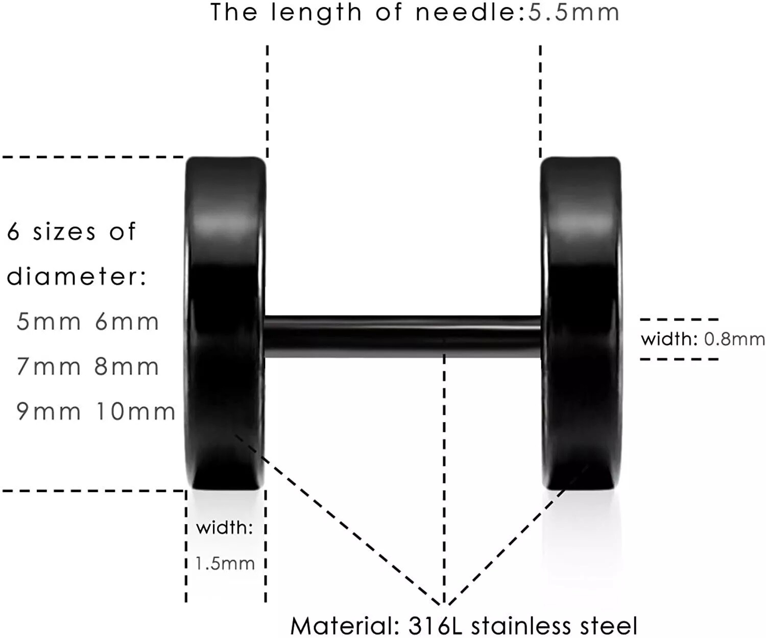 Flat Back Surgical Stainless Steel Stud Earrings for Women Men Piercing Jewelry