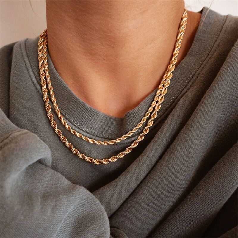 2-7mm Wholesale 18K Gold Plated Stainless Steel Women Men Rope Chain 18-32”