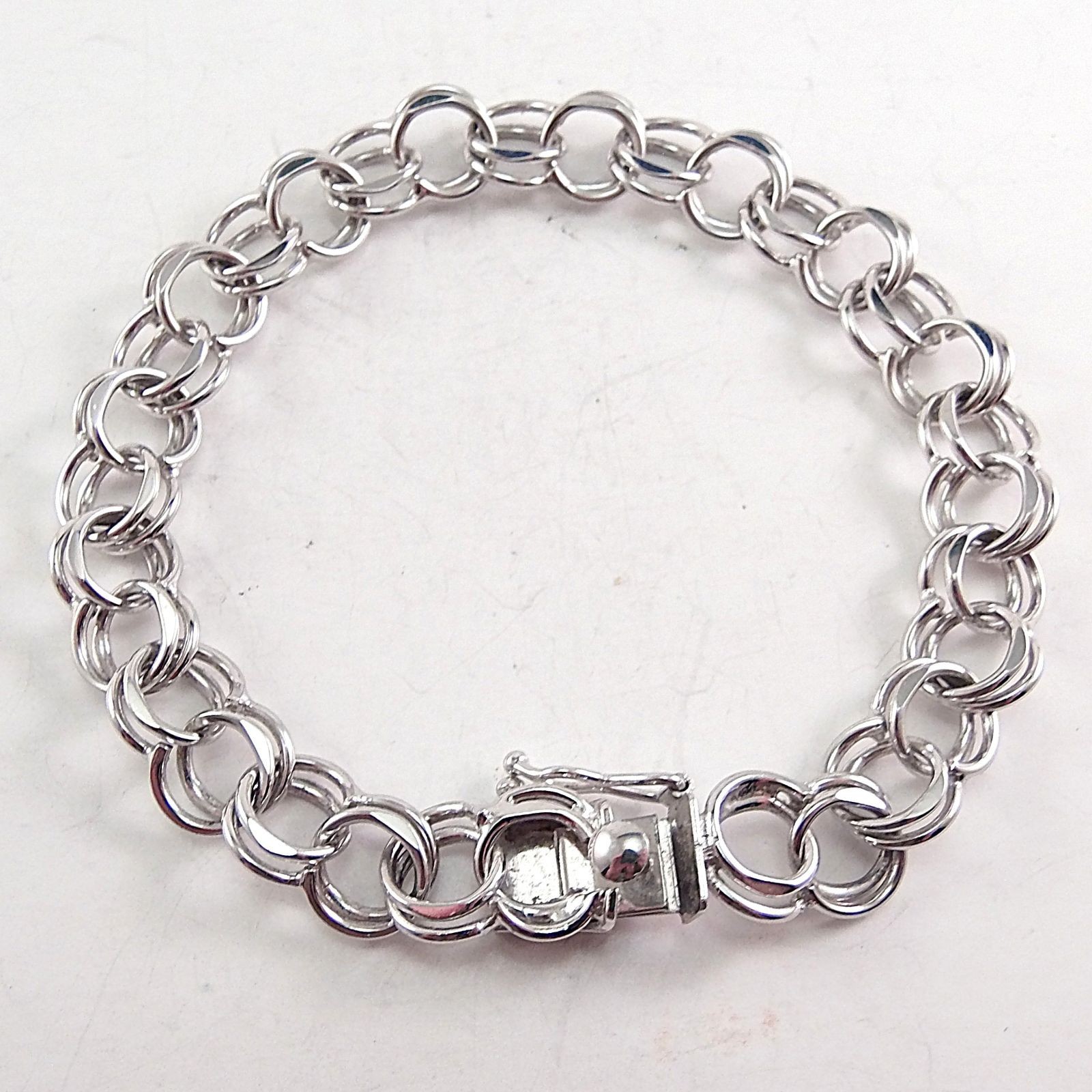 925 Sterling Silver Double Curb Link Charm Starter Bracelet 8.8 mm 7” 13.7 gram