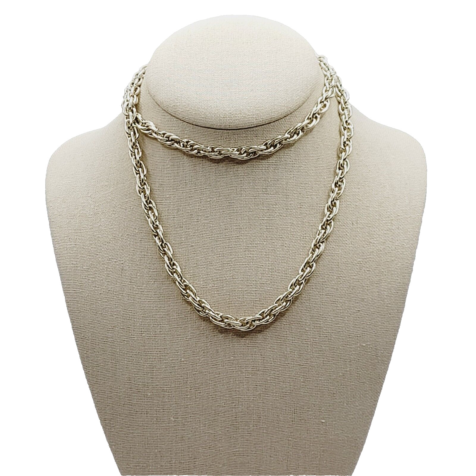 Multi Link Twist Rope Style Chain Very Light Gold Tone Vintage Necklace 30 Inch