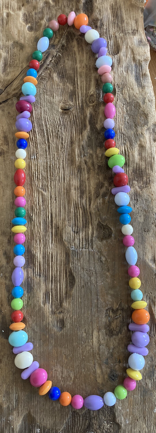 Multi Colour Glossy Long Single Strand Festival Statement Necklace – No Metal