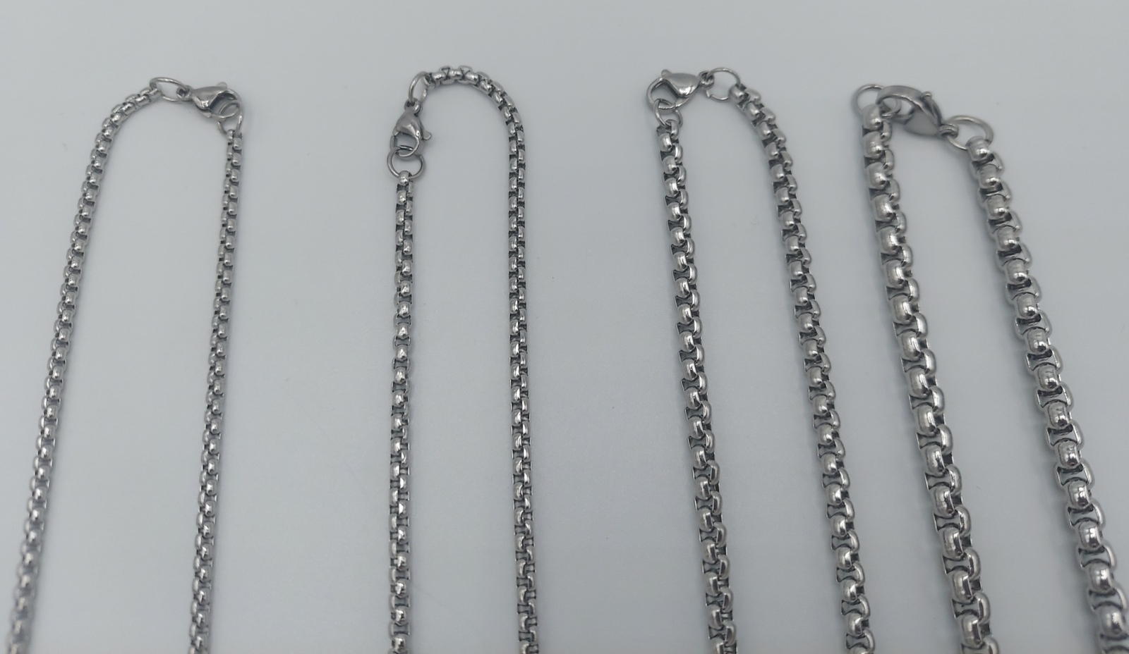 7-36″, 2/2.5/3/4/5/6 mm SMOOTH BOX ROPE STAINLESS STEEL SILVER CHAIN NECKLACE
