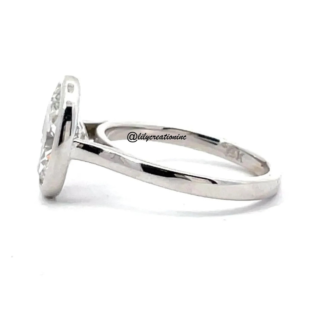 3Ct Oval IGI Certified Bezel Set Lab Grown Diamond Engagement Ring Platinum