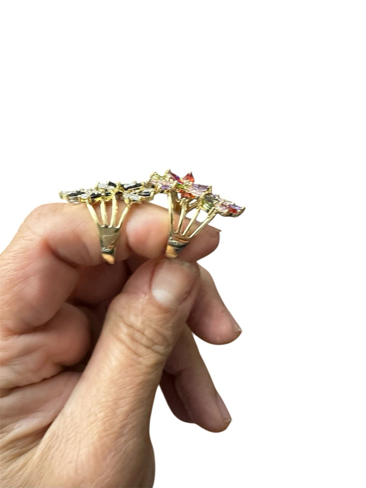 None fade Crystal Cluster Flower Cocktail Ring, Marquise Black Stones, free size