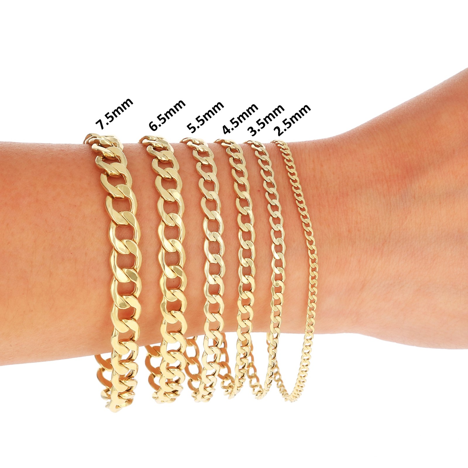 14K Yellow Gold 2mm-7.5mm Curb Cuban Chain Link Pendant Necklace Bracelet 7″-30″