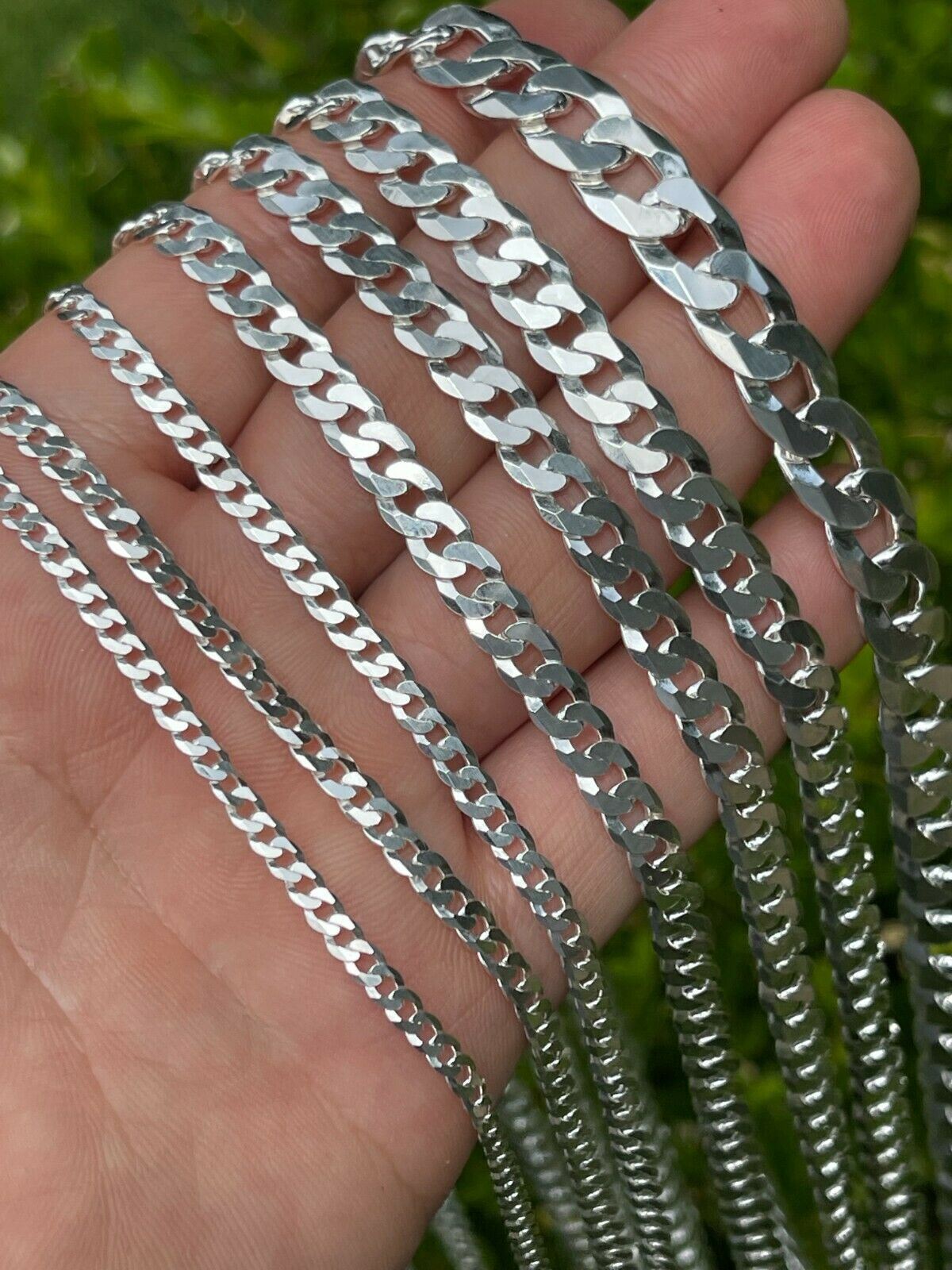 REAL Solid 925 Silver Flat Miami Curb Cuban Link Chain Necklace 3-11mm 16-30″
