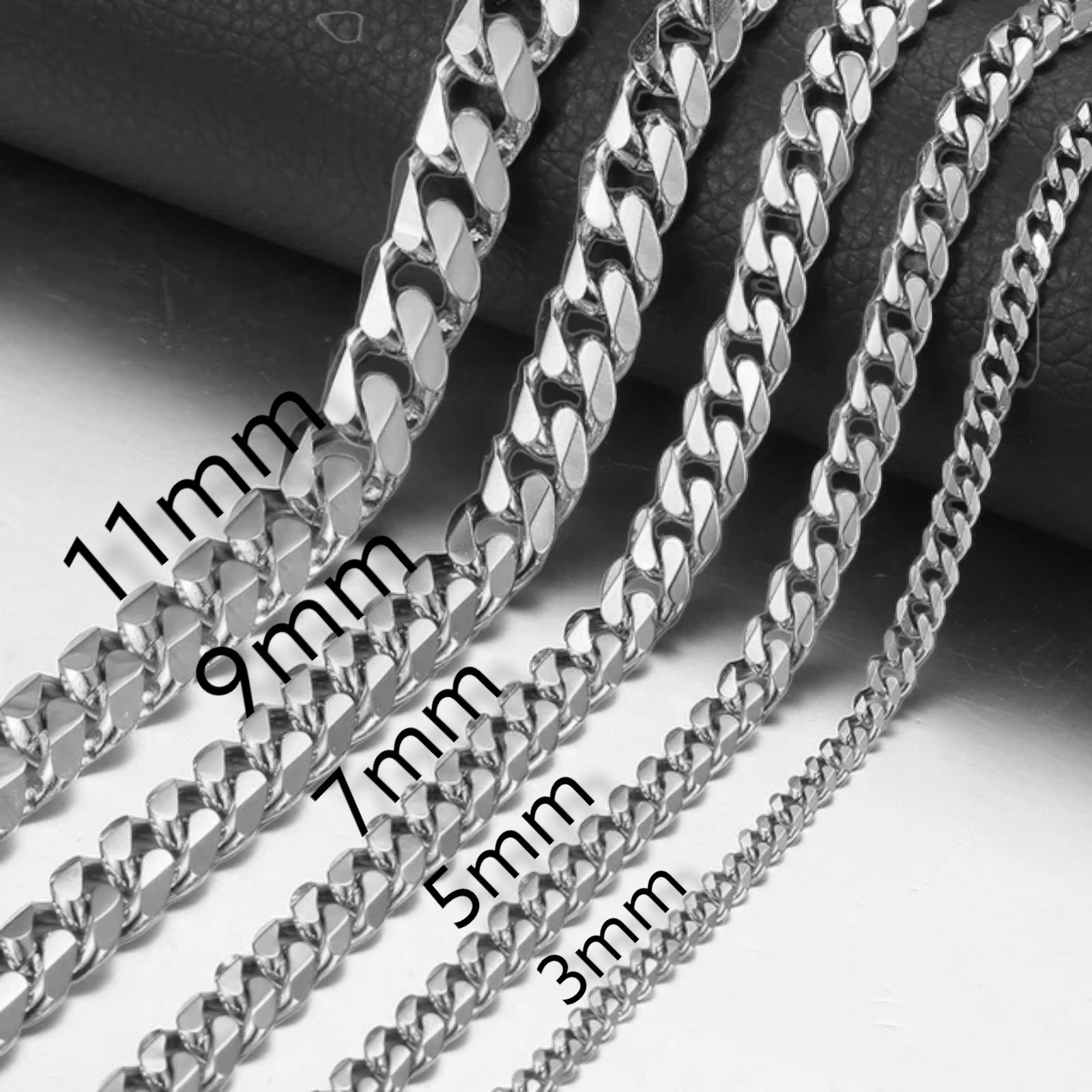 Stainless Steel Cuban Curb Chain Unisex Hip Hop Jewelry 3/5/7/9/11mm Size 16-24”