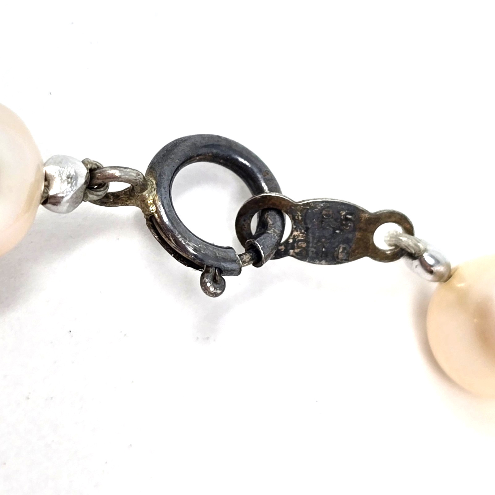 Sterling and Genuine Pearl Beaded Necklace 17 Inches Vintage 6mm Pearls