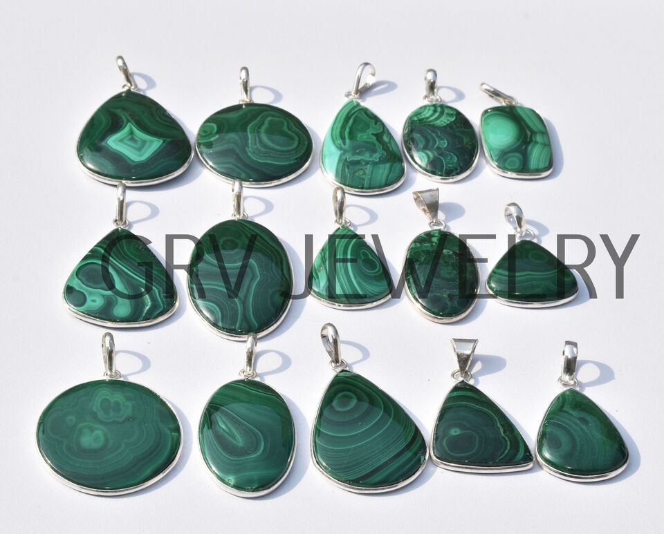 1-500 Pcs Malachite Pendant Wholesale Lot Bulk: Silver Plated WH-28