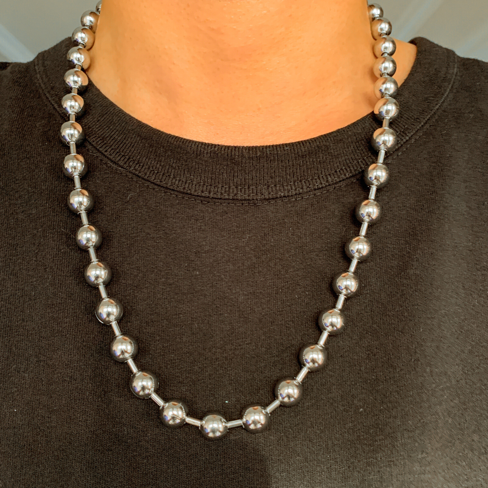 8/10/12mm Cool Silver Mens Ball Chain 316L Stainless Steel Necklace or Bracelet