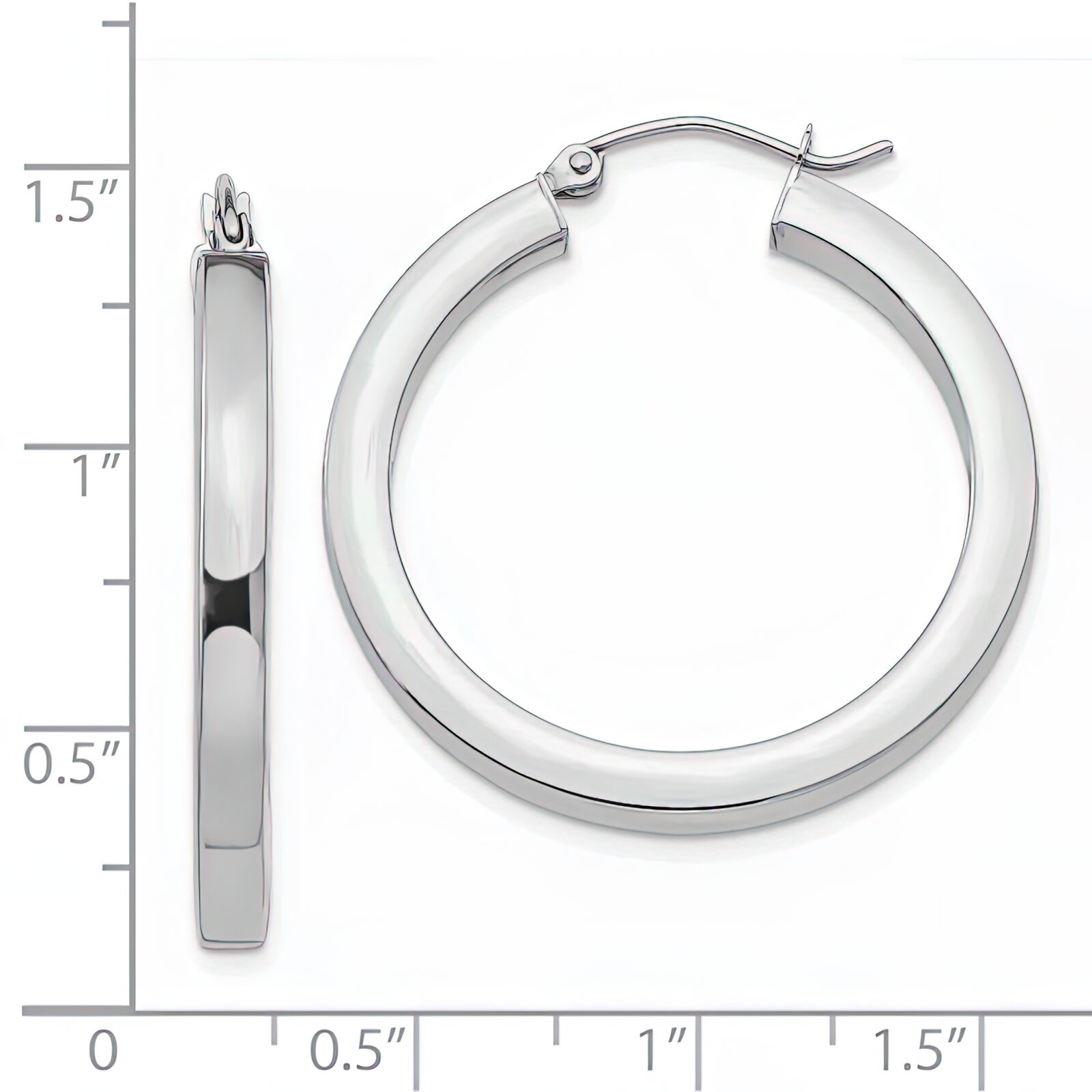 14K White Gold 30 x 3 mm Polished Square Tube Hoop Earrings Jewelry