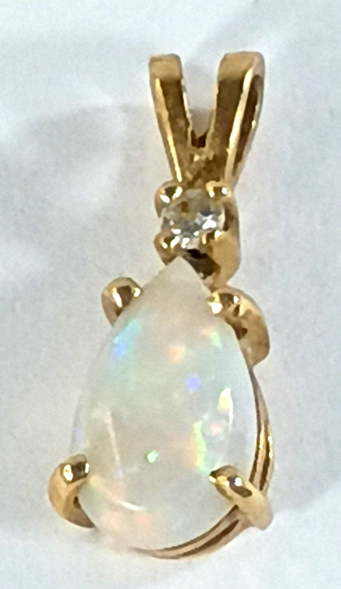 Vintage 14K Gold Opal Earrings & Pendant Set Natural White Fire Opal Mexico