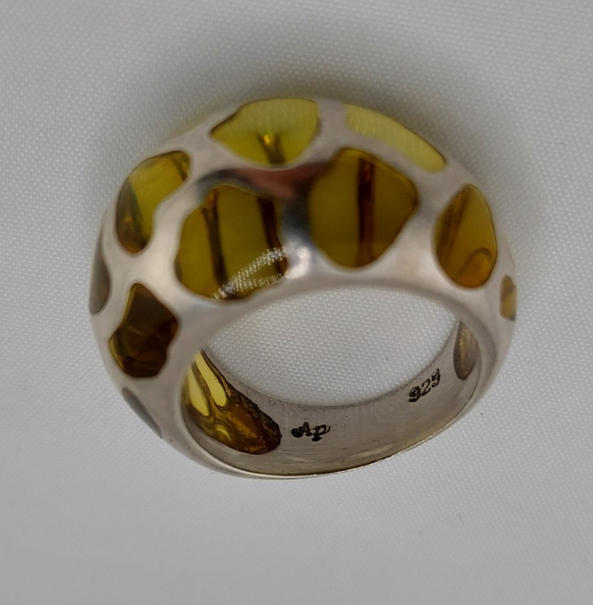 Designer Angelique de Paris Sterling and Lucite “Safari” Modernist Dome Ring