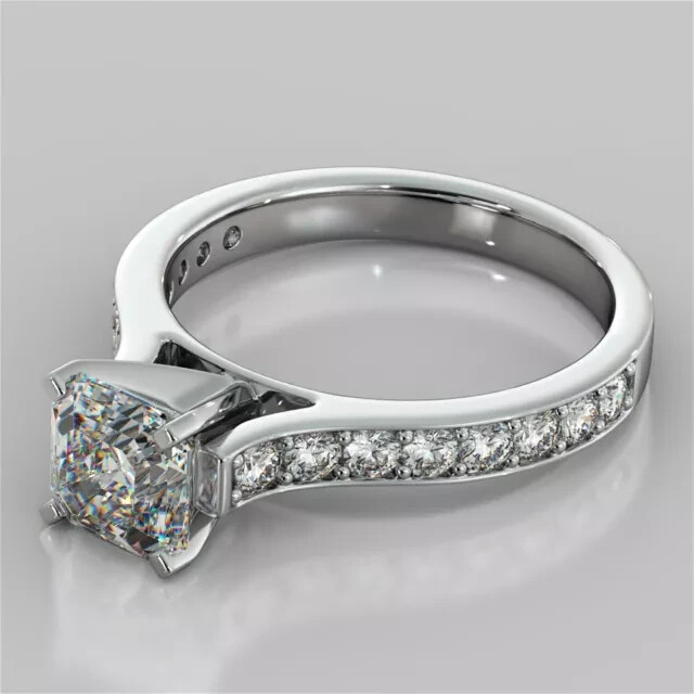 2.62 Ct Asscher Simulated Diamond Engagement Band Set 14K White Gold Plated