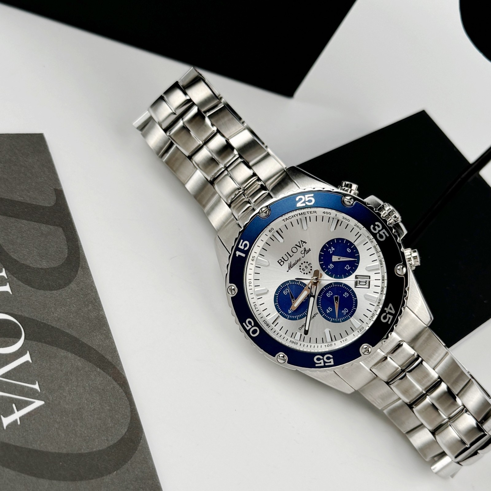 Bulova 98B423 Marine Star Chronograph Silver White dial stainless Men’s Watch
