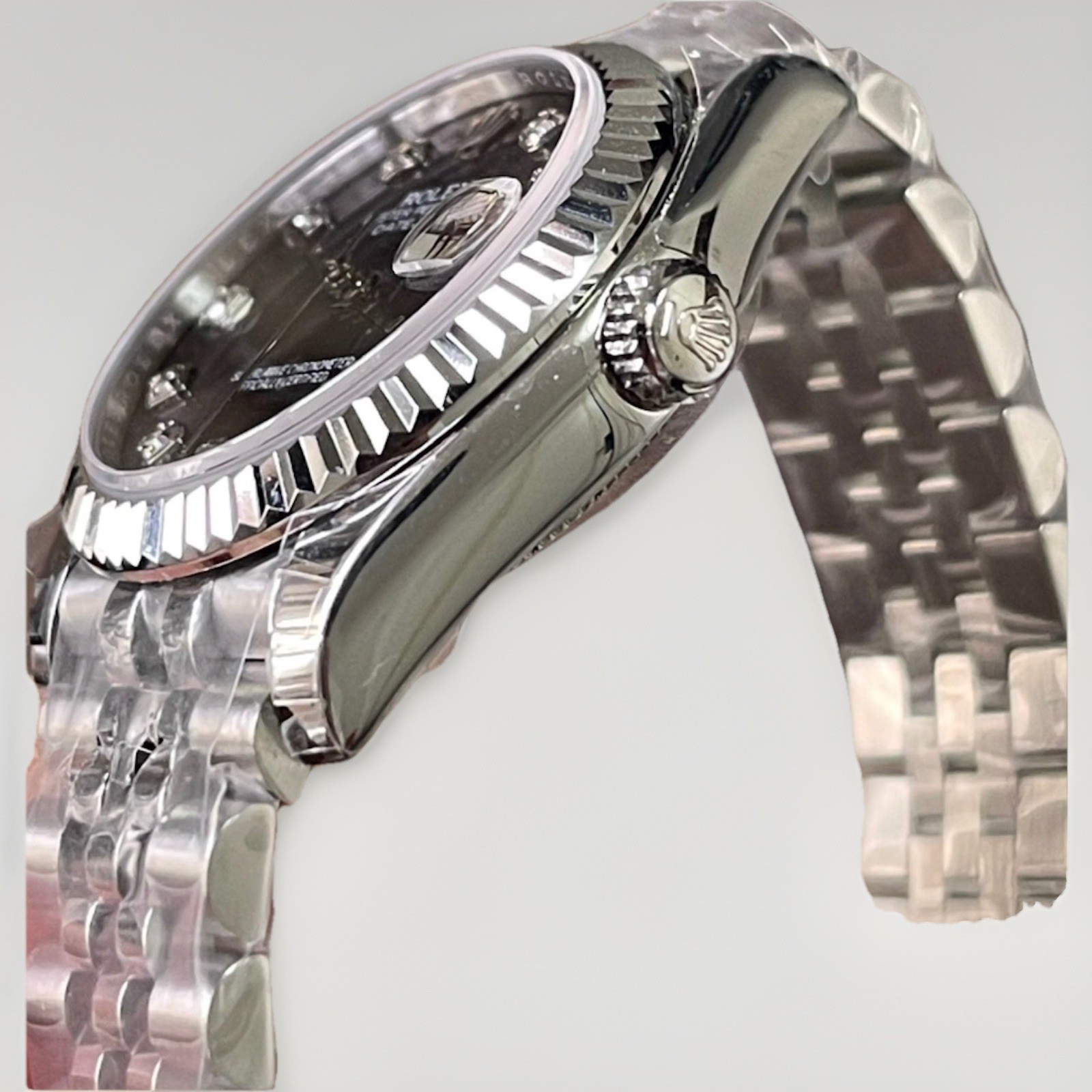 Rolex Datejust Automatic Chronometer Black Dial Diamond Fluted Bezel Date