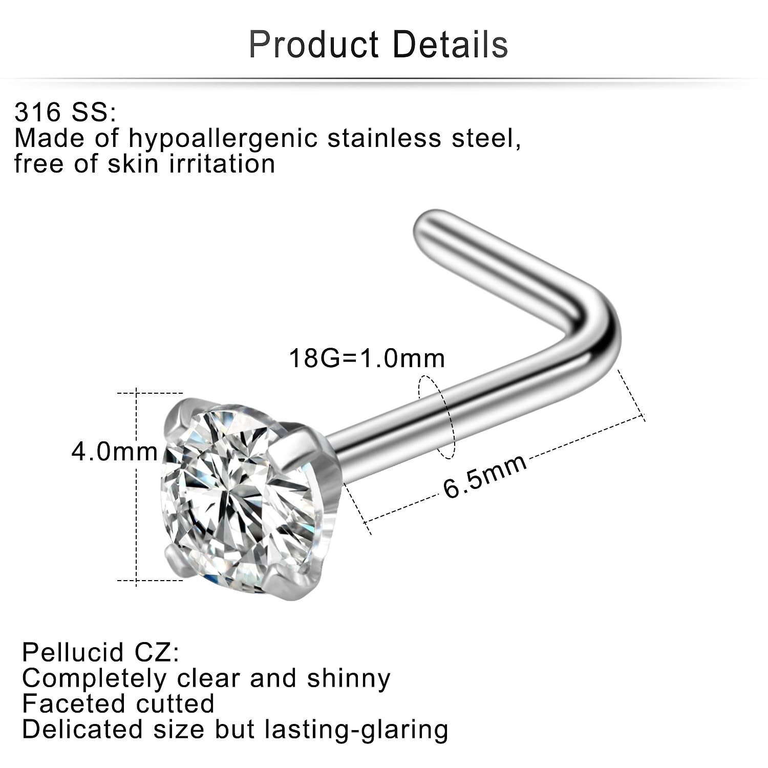 Cisyozi 18G Nose Rings Studs Hypoallergenic Nose Piercings 316L Surgical Stee…