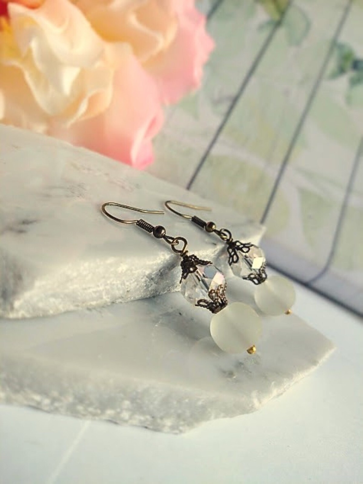 Dainty White Dangle Earrings Gift For Her Minimalist Jewelry Gemstone Dangles