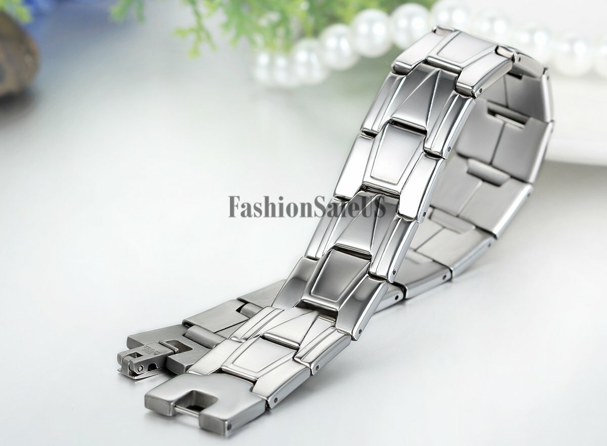Mens Classic Link Stainless Steel Bracelet Silver Black Chain Bangle Wristband