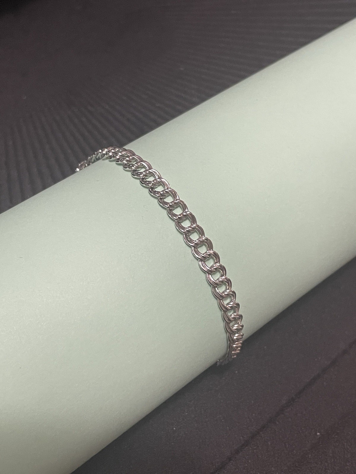 Vtg Sterling Silver Double Curb Charm Bracelet 7.25″- Box Clasp-Estate Find!￼