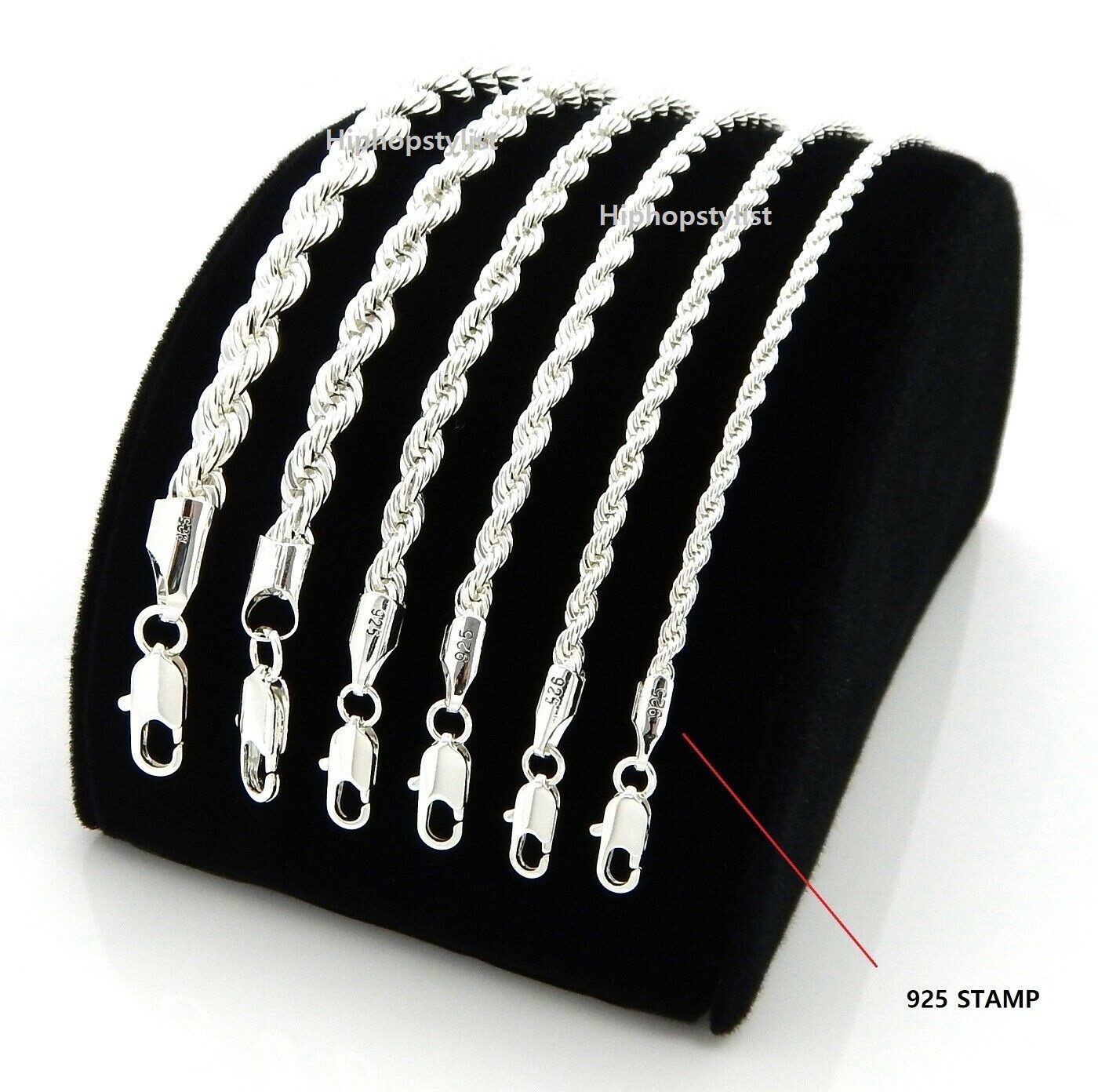 Mens Rope Chain Necklace Bracelet 2.5mm to 6mm 925 Silver Plated 18, 20, 24, 30″