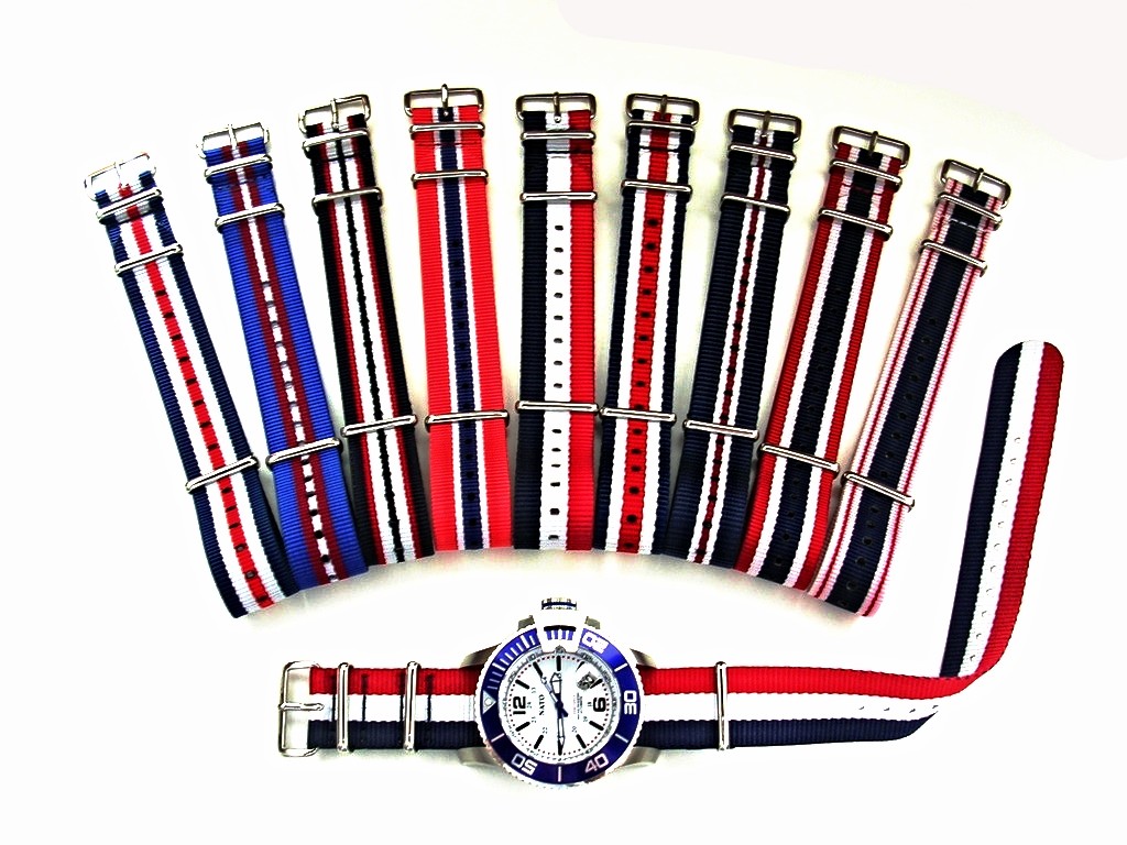 NATO G10 Red White Blue stripe watchband strap nylon Military RAF bond IW SUISSE