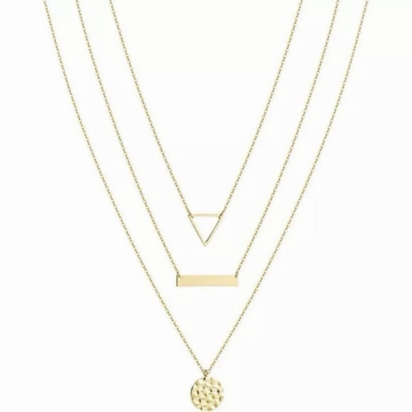 Multi Layer Necklace Gold Tone Pendant Bar Coin Triangle Womens Fashion Jewelry
