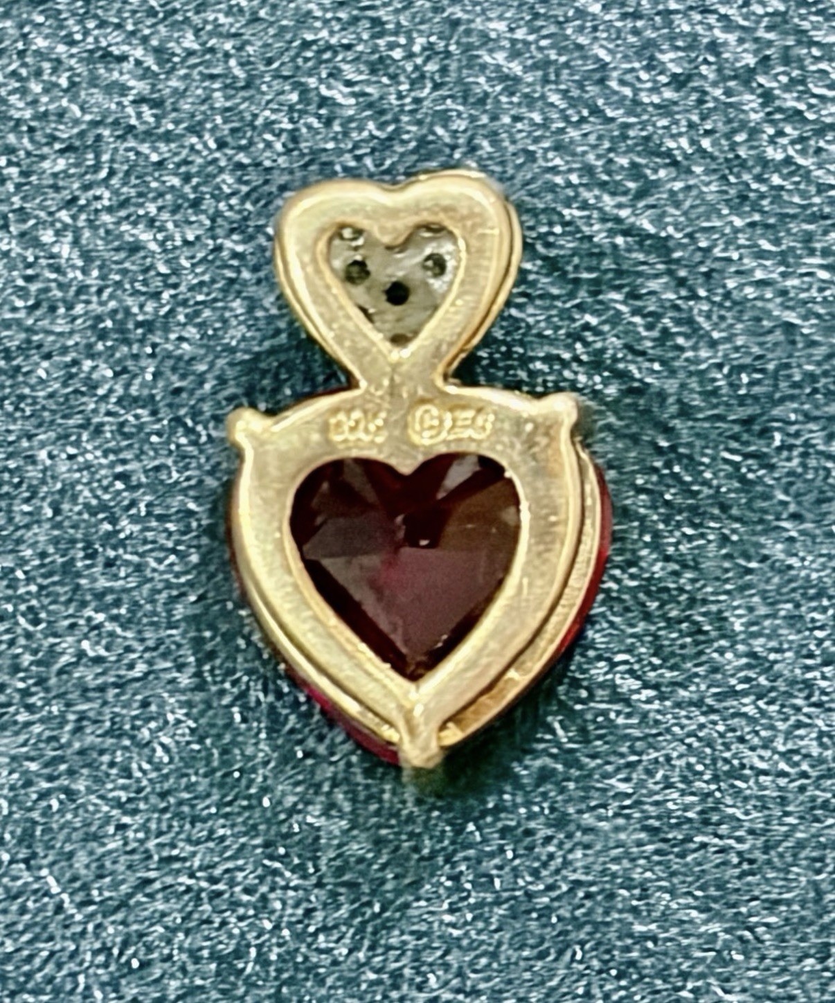 10K Multi Tone Yellow & White Gold Unknown Red Stone Heart Shaped Pendant