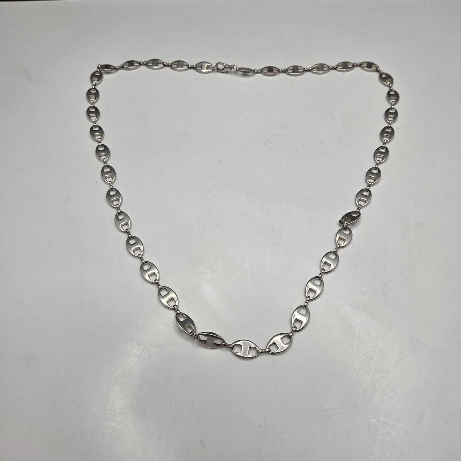 Mariner Anchor Link Chain Necklace 28.5″ Silver Tone Puffed Flat Bold