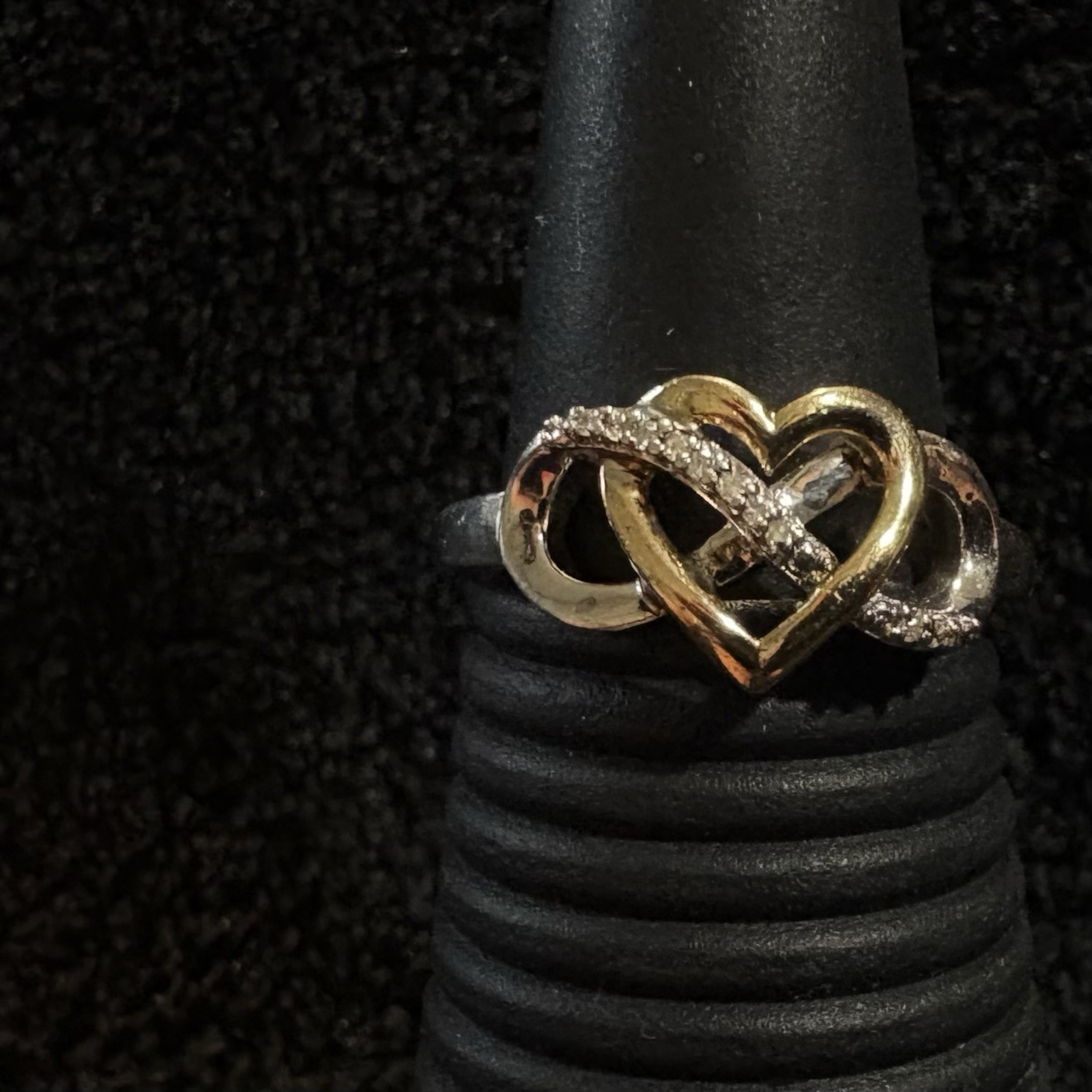 Sterling silver and 10K gold heart-infinity ring, Size 9