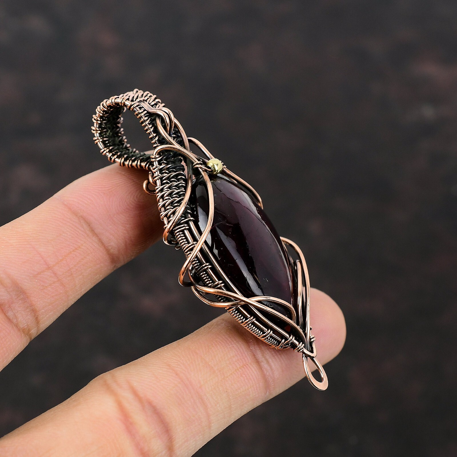 Red Fire Labradorite Copper Gift For Mom Wire Wrapped Pendant 2.76″
