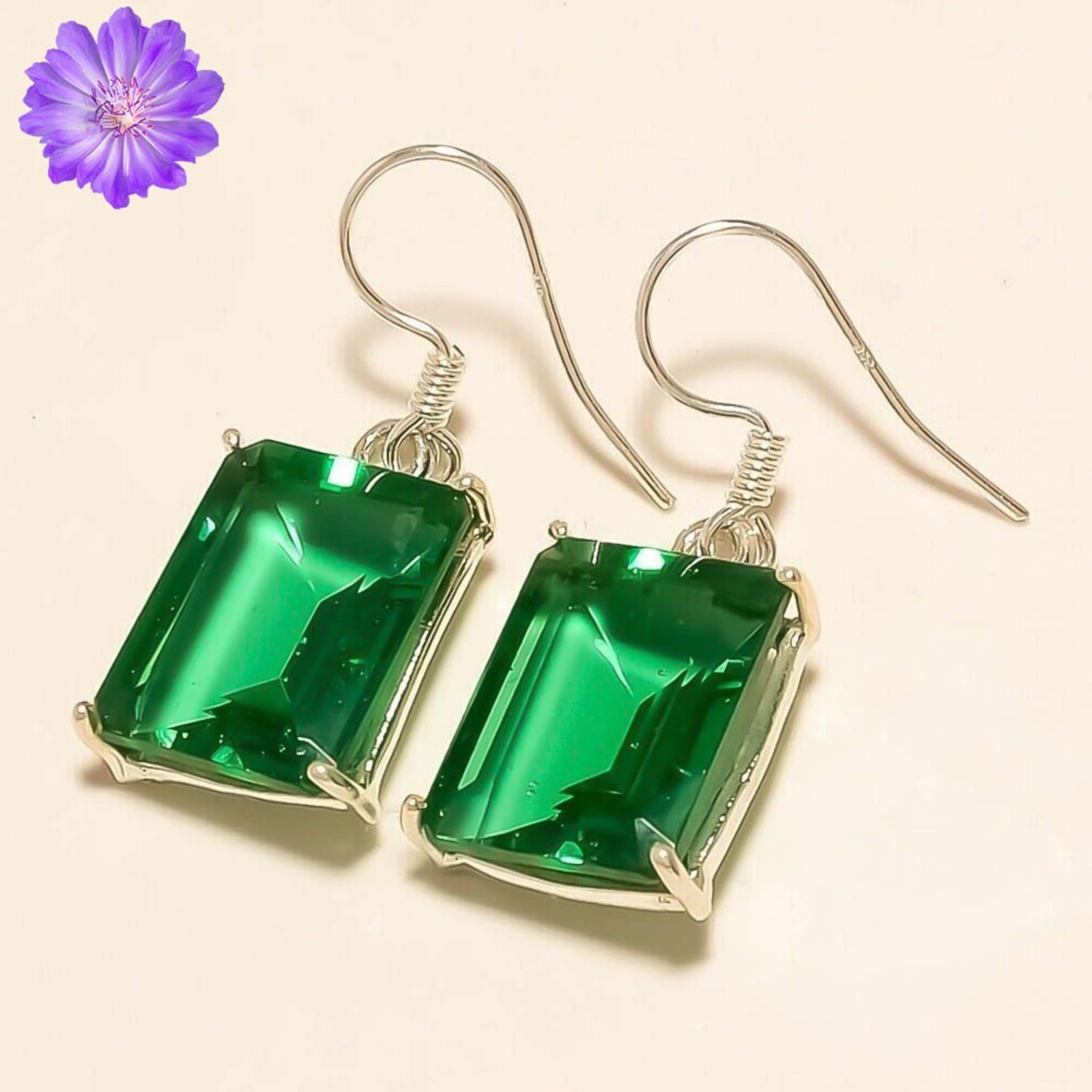 Lab Created Emerald Gemstone 925 Sterling Silver Earring Handmade jewelry