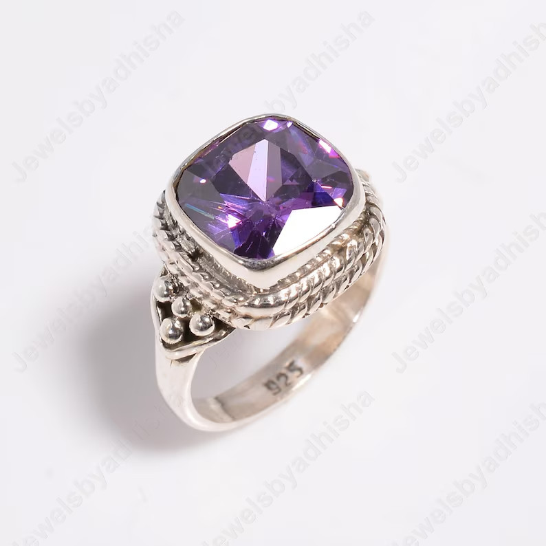 Natural Amethyst 925 Sterling Silver Band& Statement Ring Handmade Ring All Size