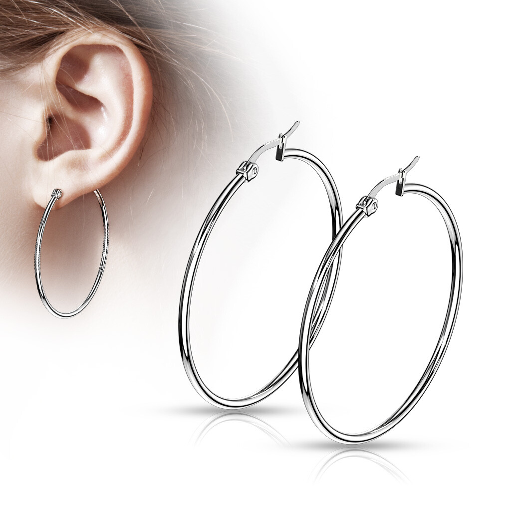 Earrings Pair of 316L Stainless Steel Round Tube Hoops Sizes .4″ up to 2″