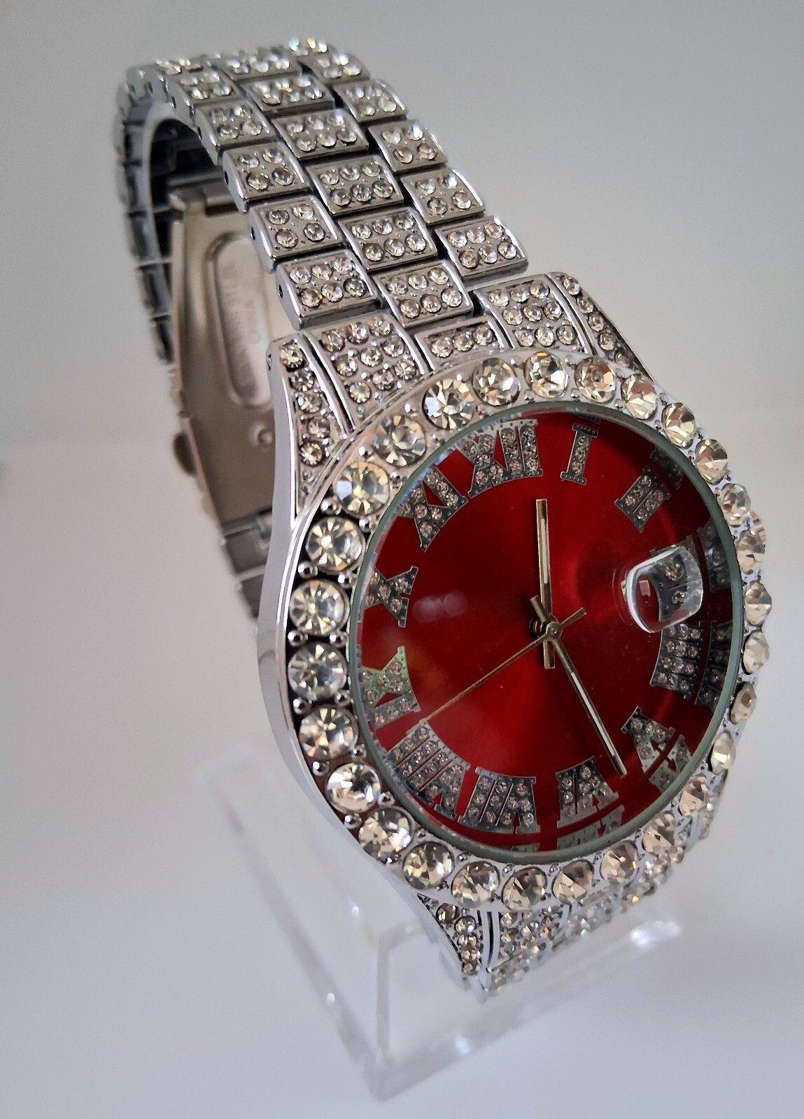 New Men’s Ruby Red Paved Fashion Date Watch