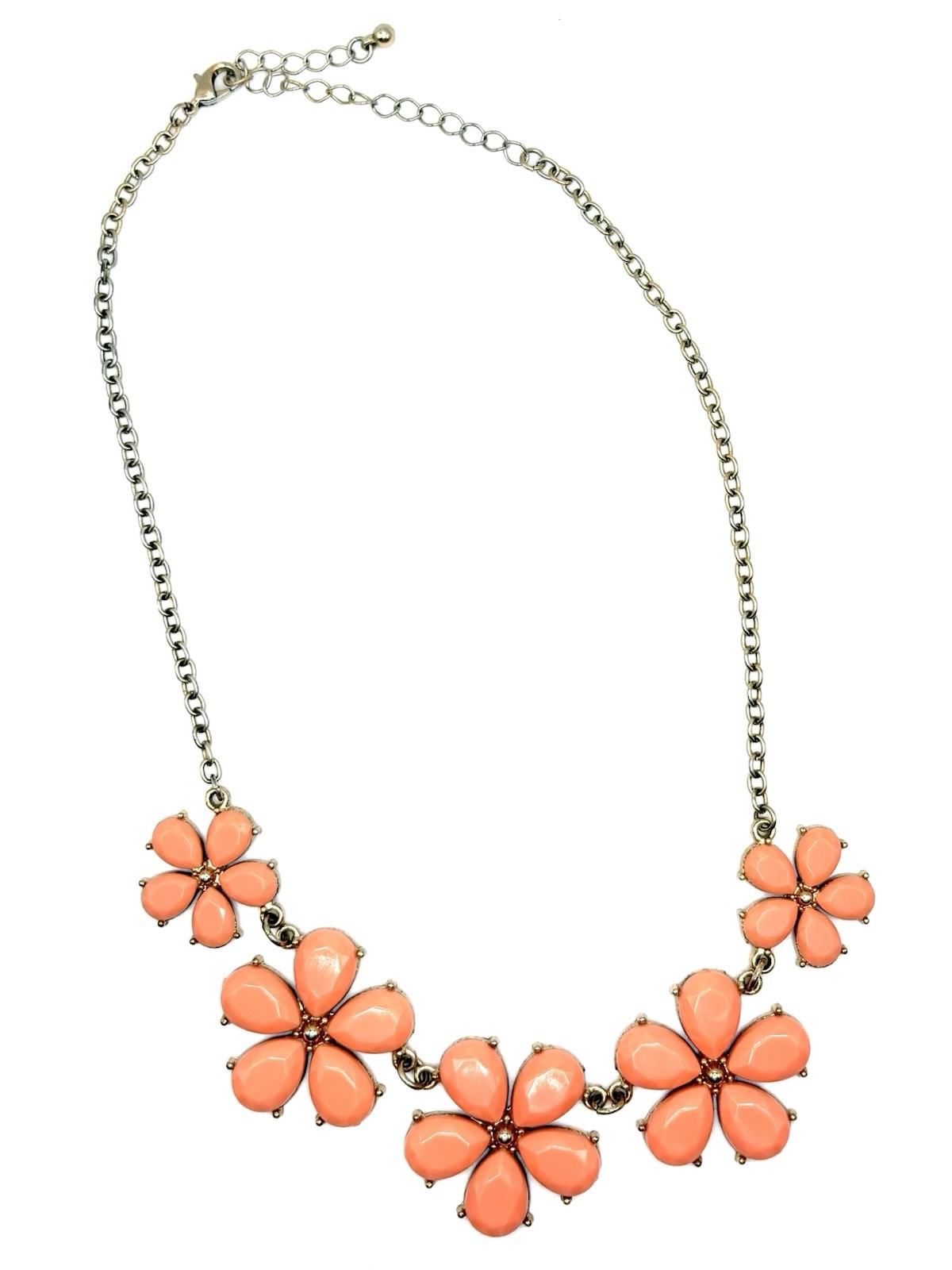 Lot of 2 Gold Tone Necklaces Pink Flower Pendant & Double Layer Bar, Adjustable