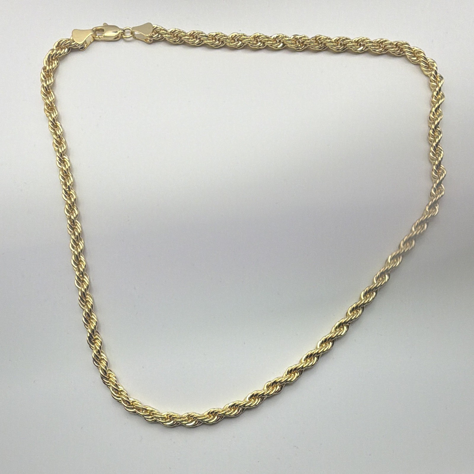 Gold Tone Rope Chain Necklace – Lobster Clasp, Metal, No Stone